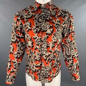 ETRO Size M Orange Black Khaki Abstract Floral Long Sleeve Shirt